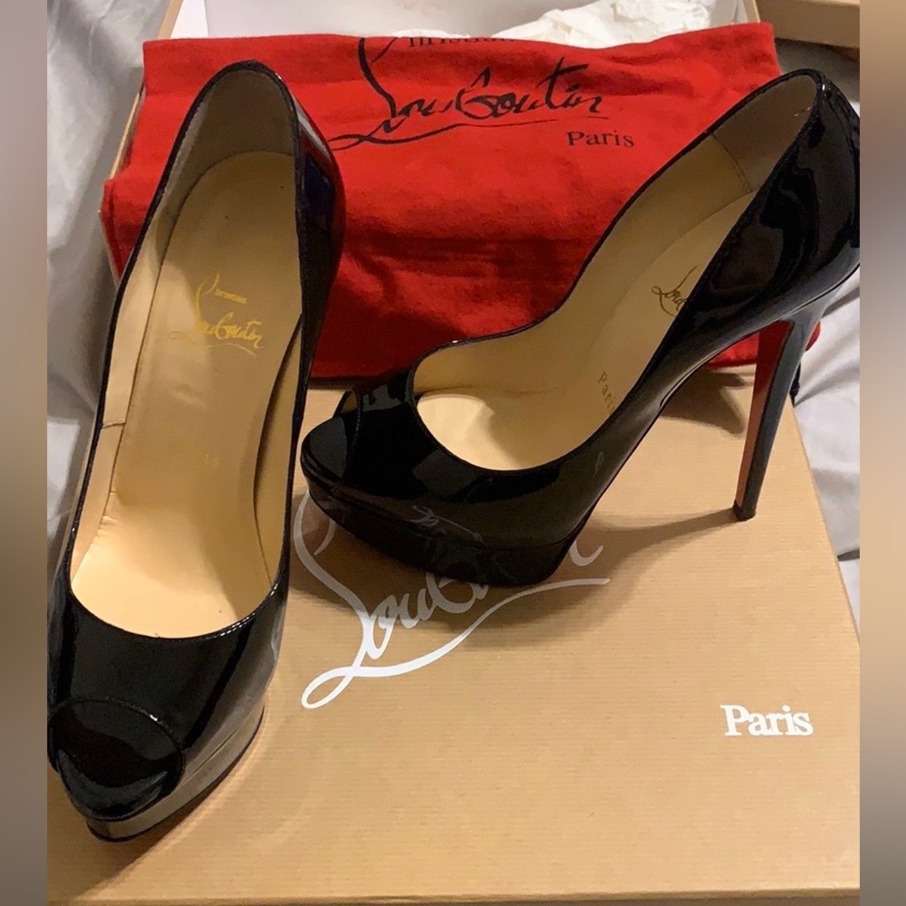 ***Lady Peep Black Patent Leather 150 Heel***